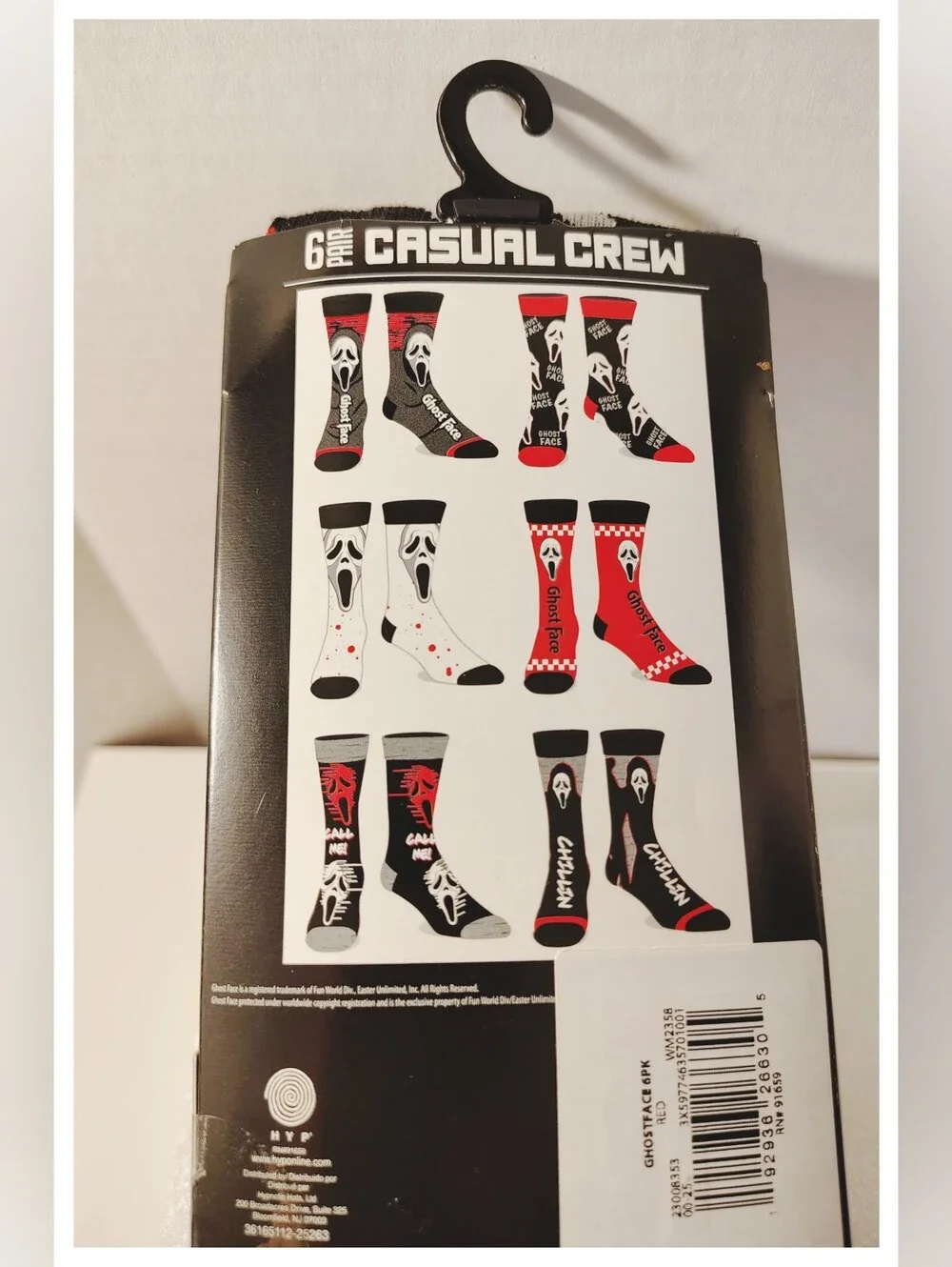 ☠️ GHOST FACE ☠️ 6-Pair of Novelty Crew Socks - Fits Shoe Size 8-12 *NIP*